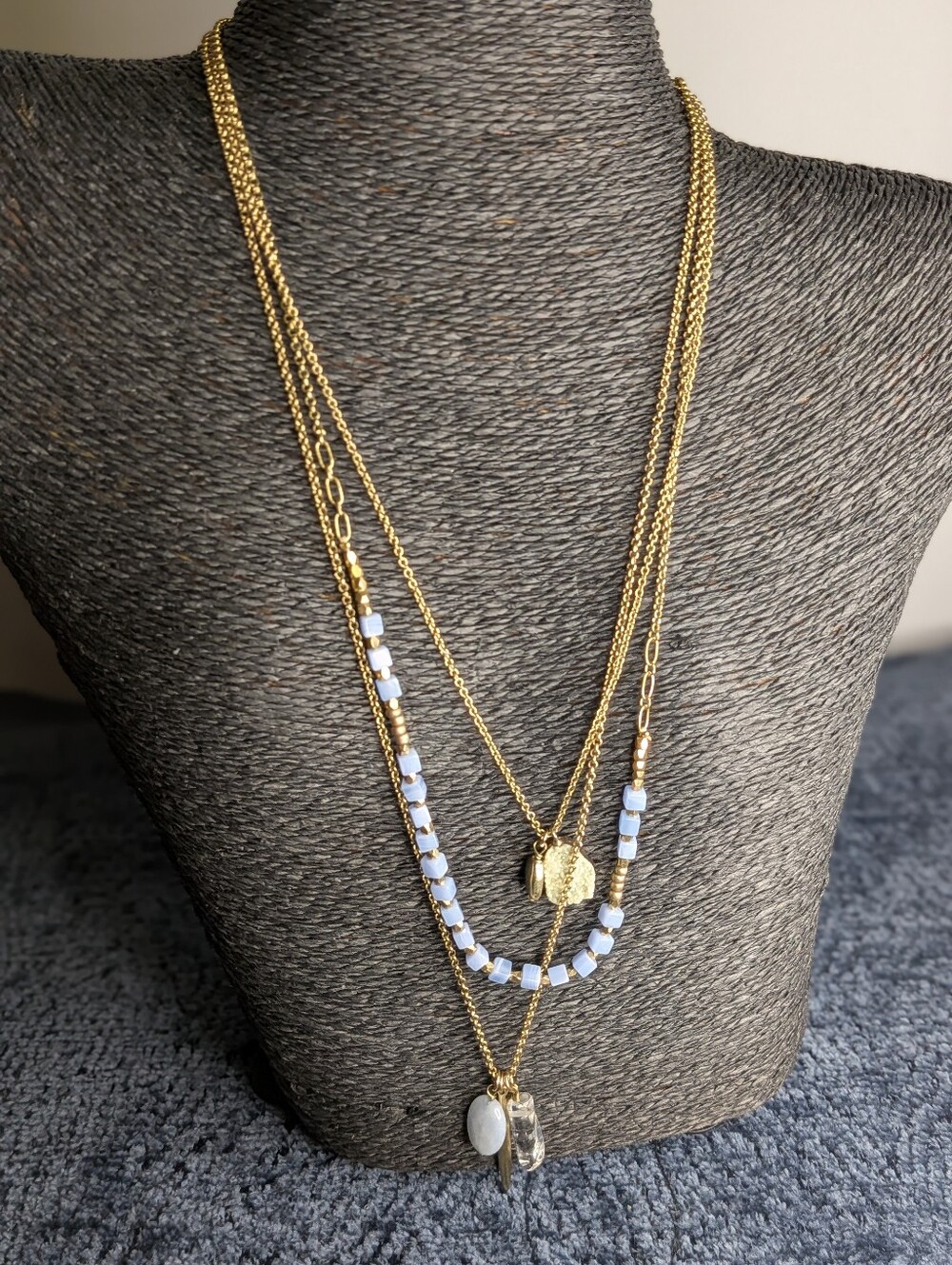 Melrose and Market Nordstrom Gold Multi-Strand Seed Bead Pendant Necklace
